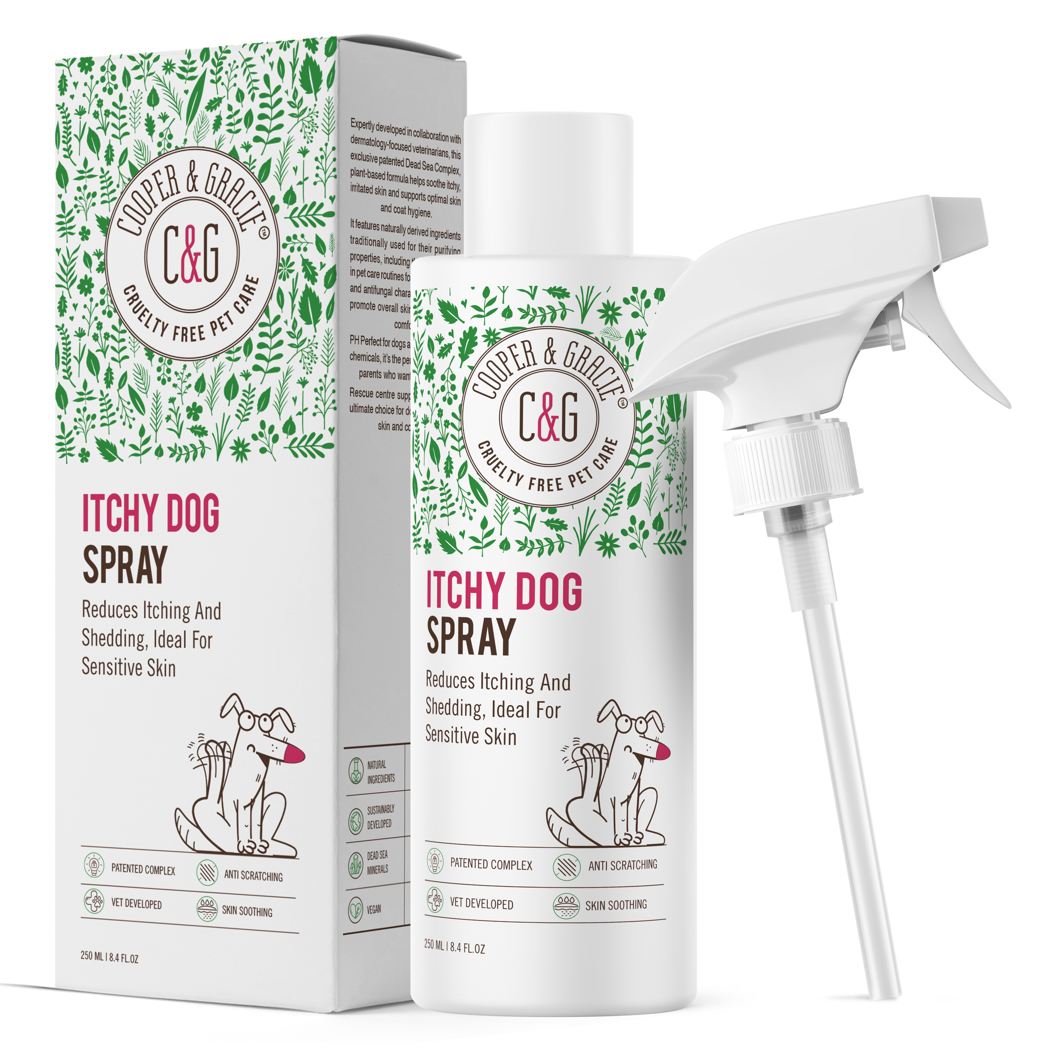 Dead Sea Anti-Bacterial & Anti-Fungal Dog Spray – 250ml – Soothes Itchy Skin Naturally