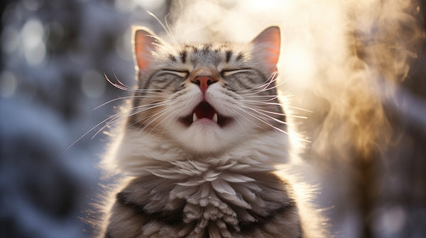 A cat panting with visible breath