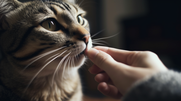 A cat biting a finger whilst being petted