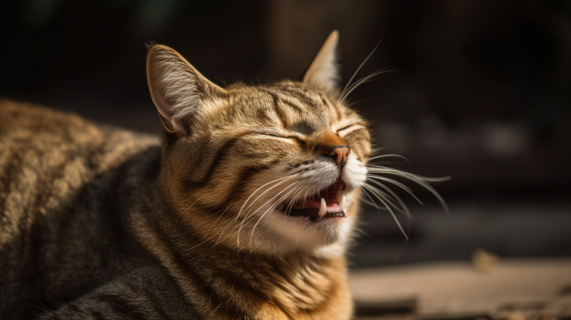 A cat sitting in the sun with its mouth open