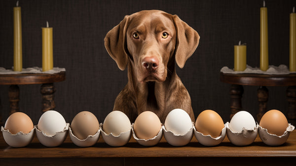 a dog and some eggs