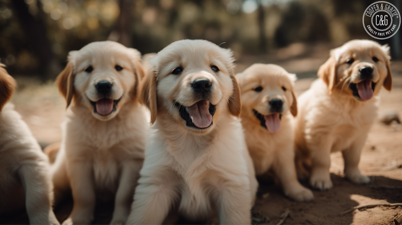 A group of cute puppies with floppy ears smiling together