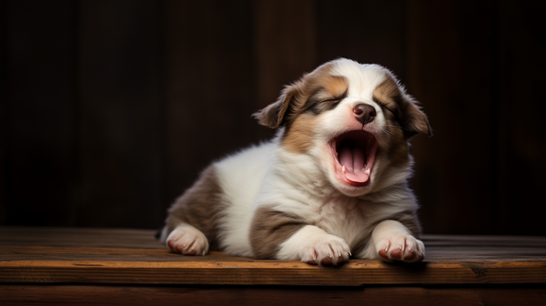 A puppy yawning