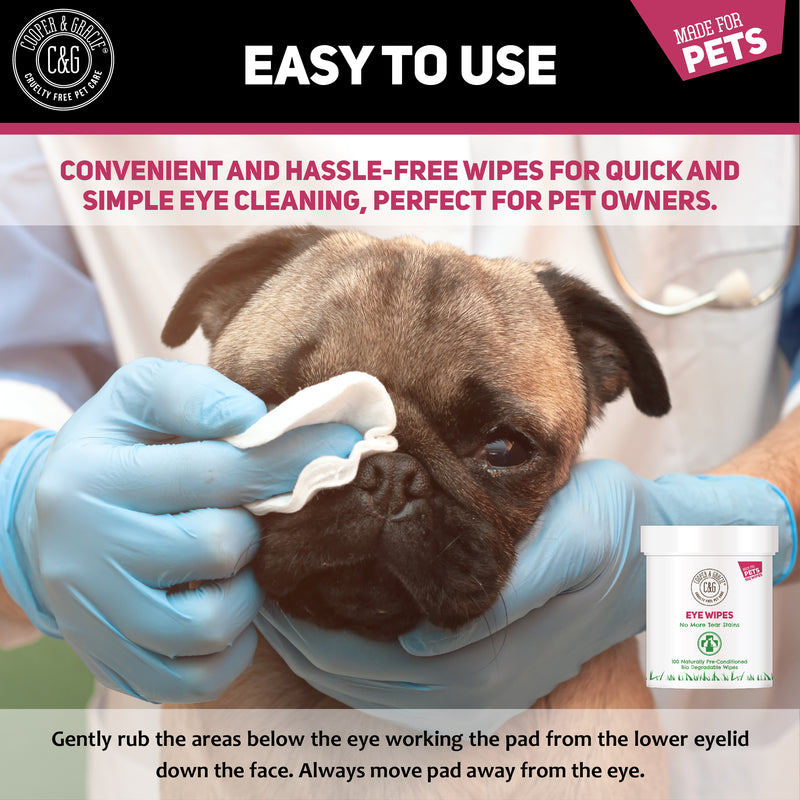 Dog Eye Wipes - 100 Biodegradable Pre-soaked Textured Wipes