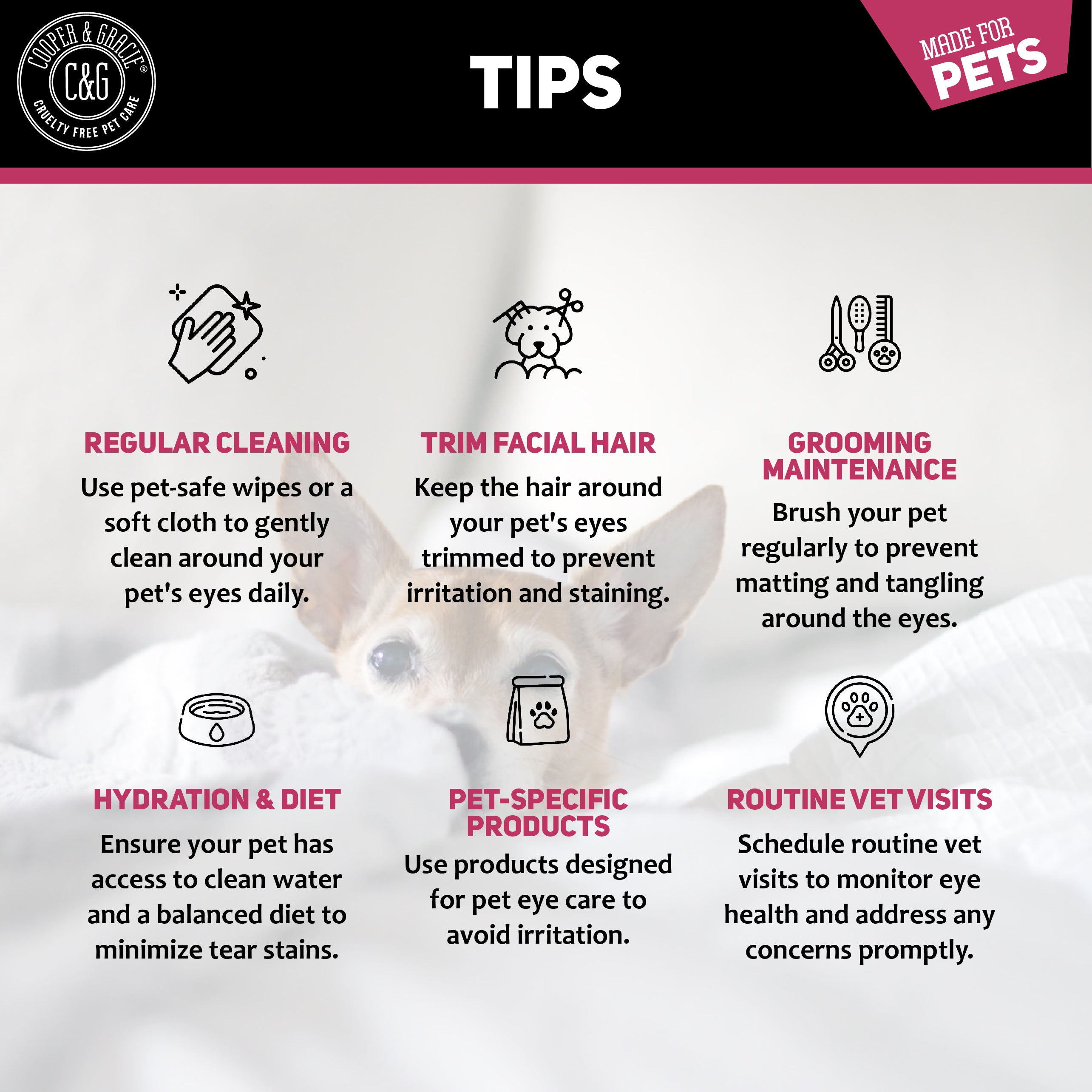 Dog Eye Wipes - 100 Biodegradable Pre-soaked Textured Wipes