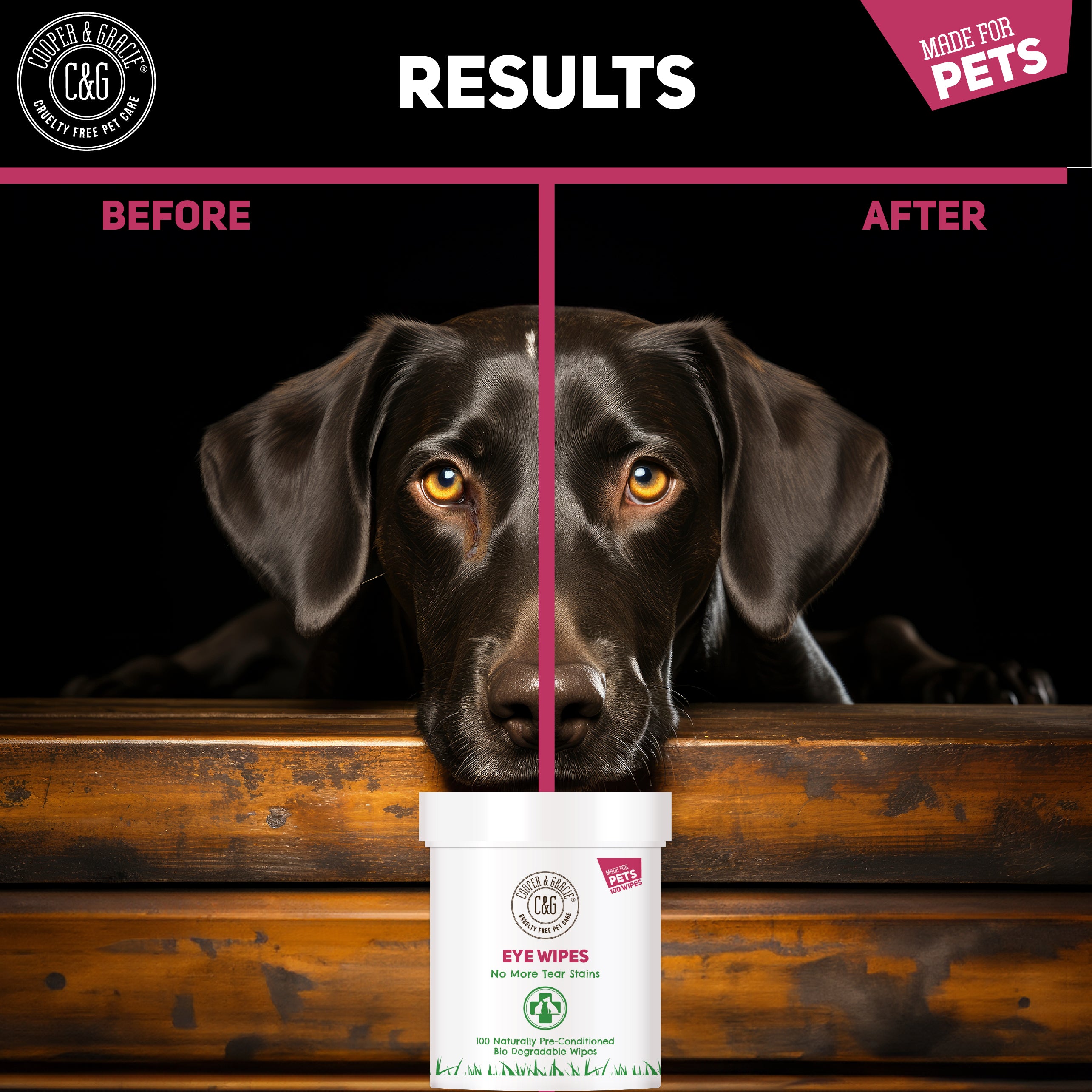 Dog Eye Wipes - 100 Biodegradable Pre-soaked Textured Wipes
