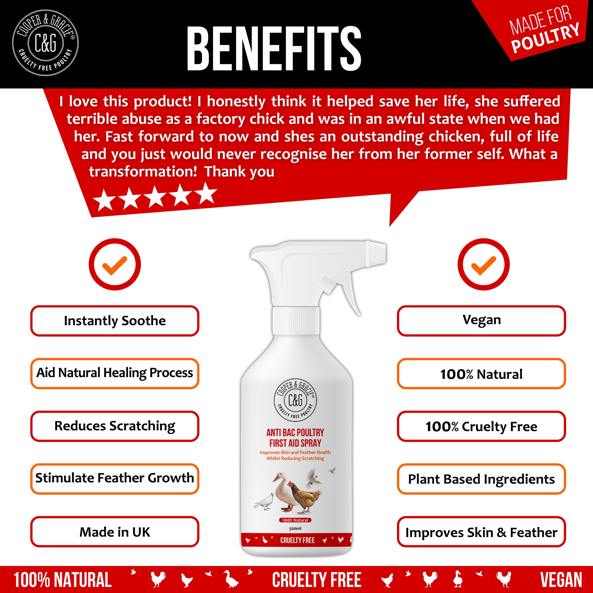 Anti-Bacterial First Aid Spray for Chickens and Poultry - Cooper & Gracie™ Limited 