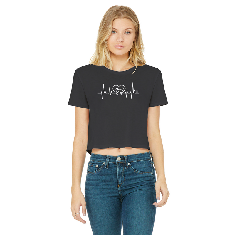 Heartbeat with Dog - Classic Women's Cropped Raw Edge T-Shirt - Cooper & Gracie™ Limited 